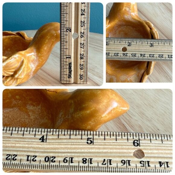 Vintage Handcrafted Orange Ceramic Bird Dish Candle Ring With Feather Detail MCM - Picture 9 of 9